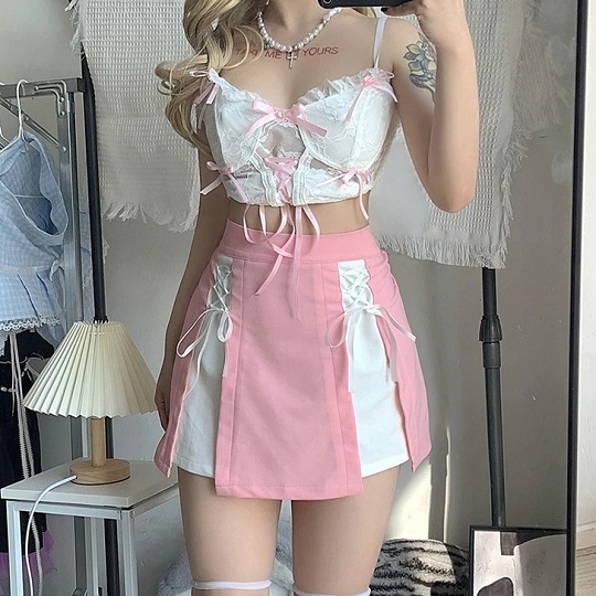 kawaii lace up mini skirt