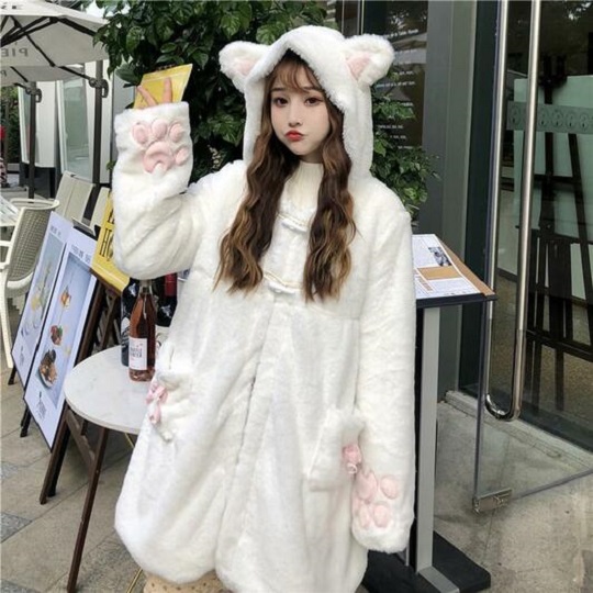 kawaii lolita girl cute white cat plush jacket