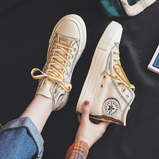 colorful line high top sneakers