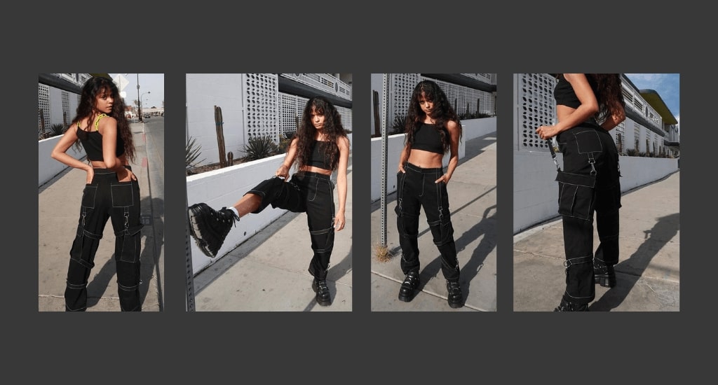 GOTH HIGH WAIST BLACK CARGO PANTS