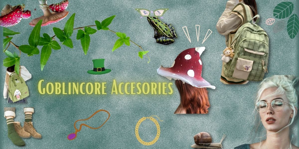 Goblincore items and accessories such as bags, socks, glasses