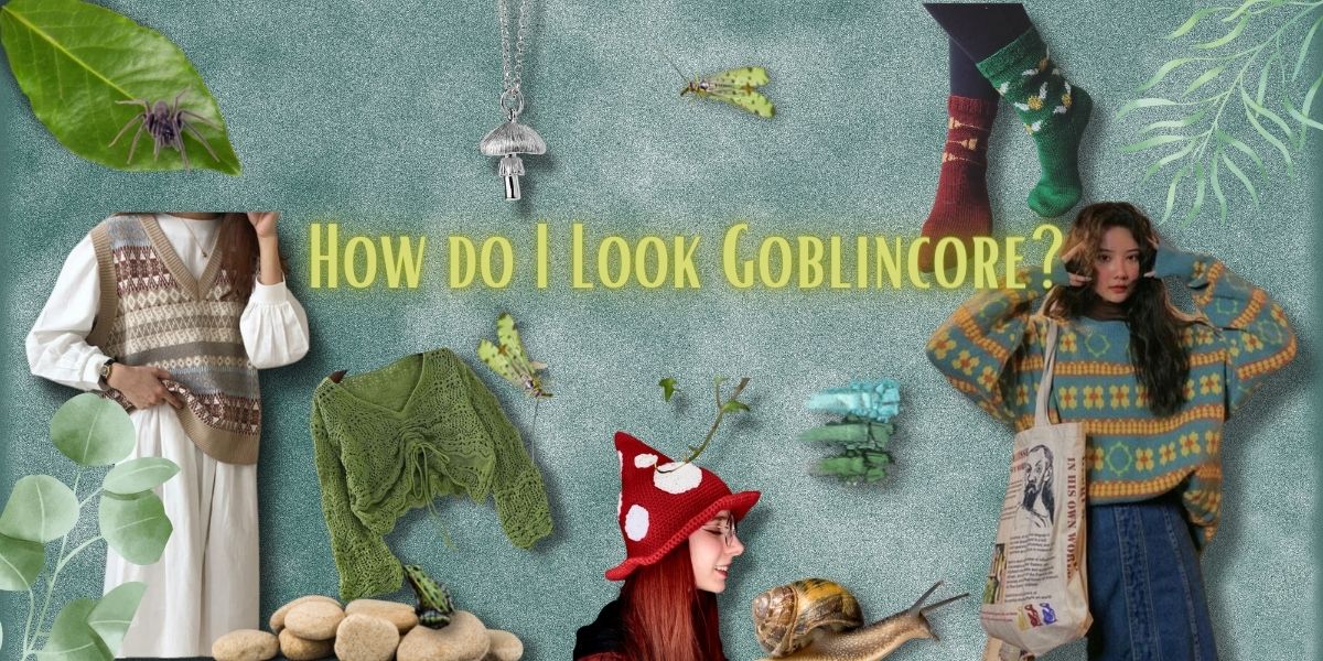 Items and clothes related to look Goblincore such as sweaters, a hat and socks