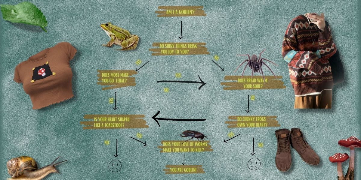 Goblin diagram with items and Goblincore clothes