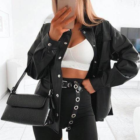 EGIRL PU LEATHER BLOUSE JACKET