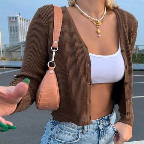 VSCO AESTHETIC BROWN KNITTED CROP TOP