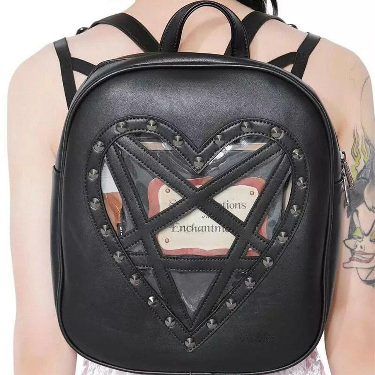 Edgy black pu leather heart backpack