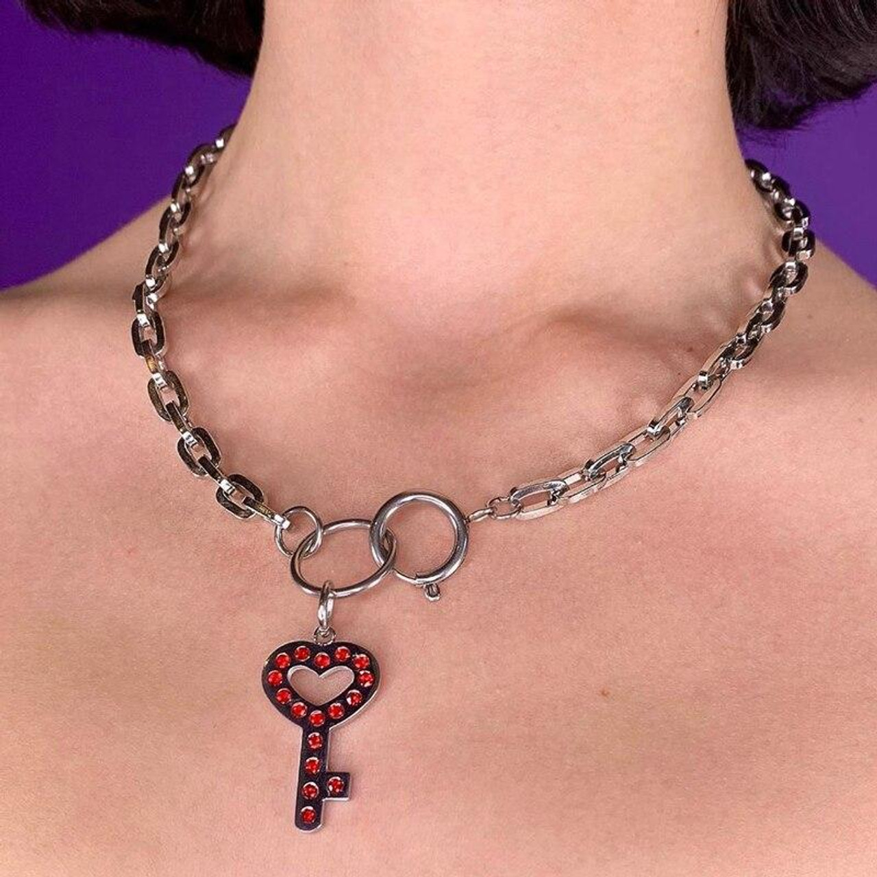Edgy heart key chain necklace