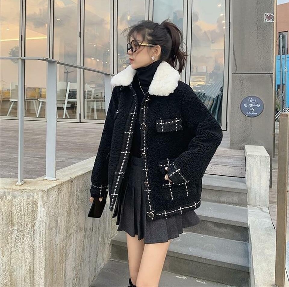 Elegant black winter wool jacket 