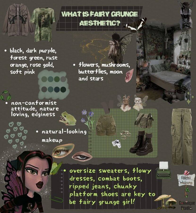 A guide to the fairy grunge aesthetic and its associated clothing items, which blend elements of ethereal fairy tales with grunge and punk style.