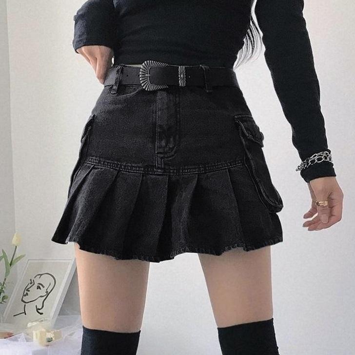 Gothic dark cargo pleated mini skirt