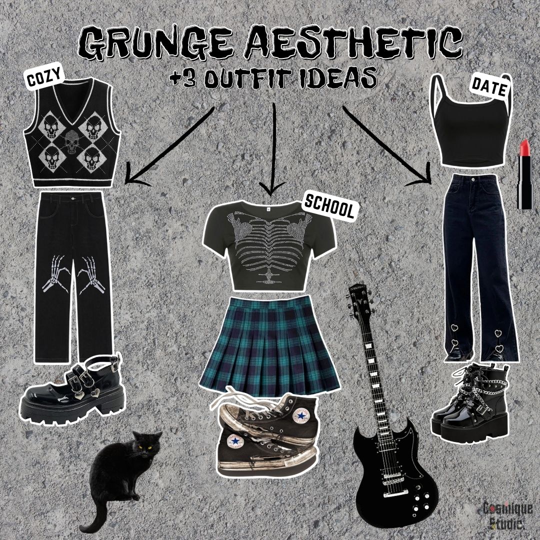 3 grunge aesthetic outfit ideas for cozy, school and date style