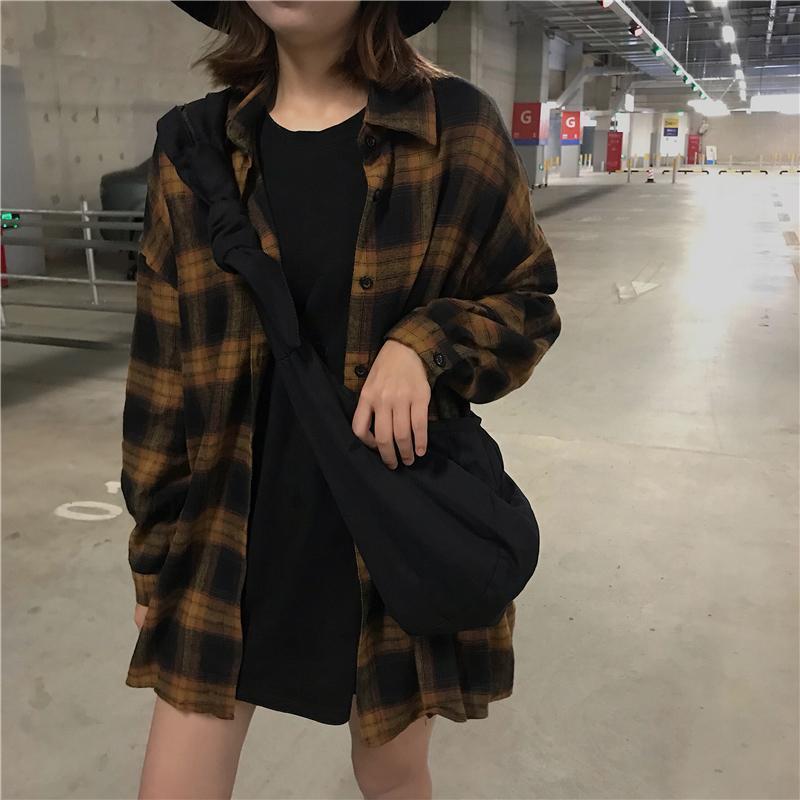 VINTAGE AESTHETIC CHIC PLAID LOOSE SHIRT