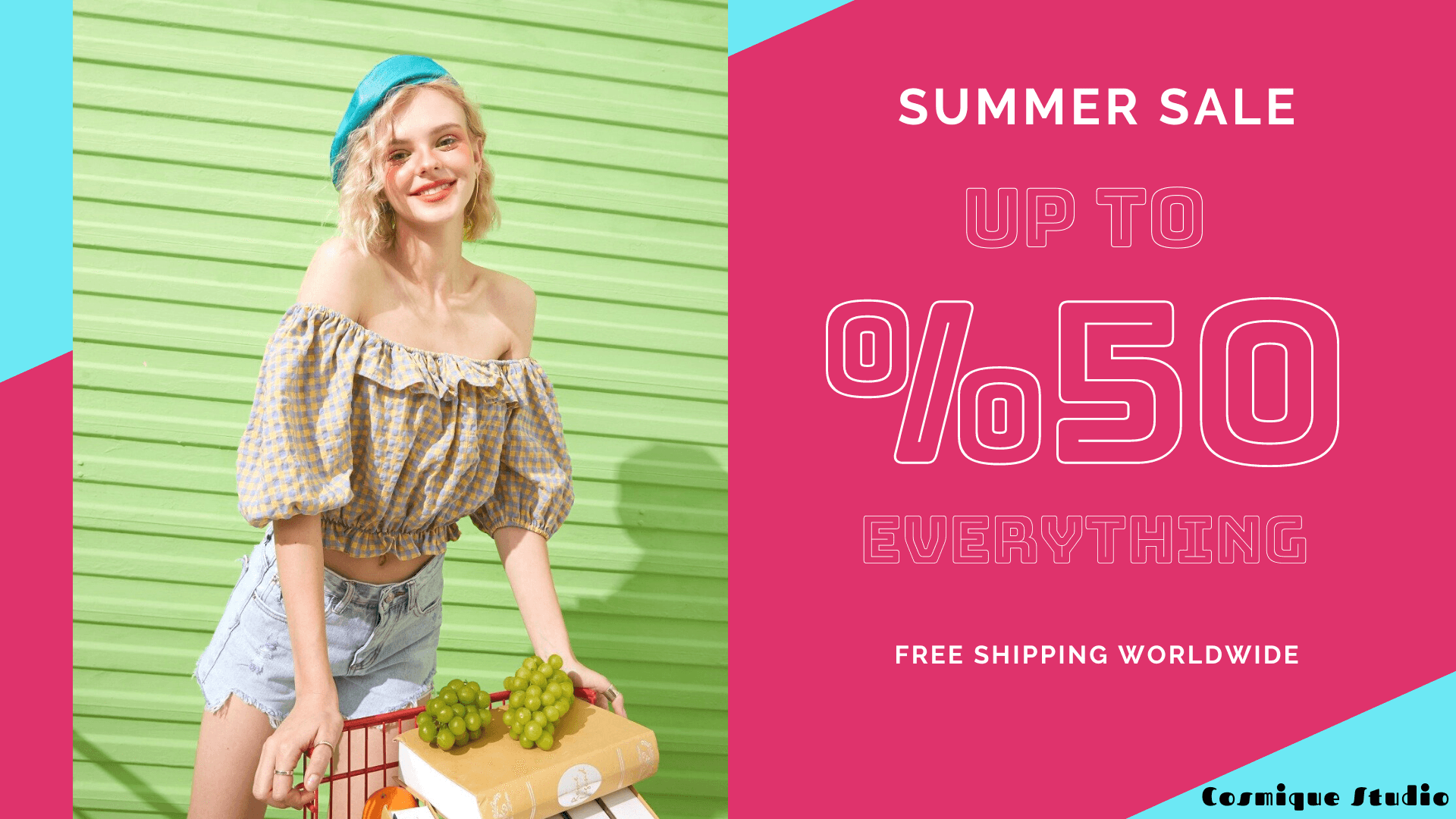 Summer sale banner with girl wearing aesthetic clothes