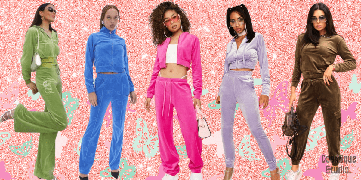 Five stunning girls with y2k velour tracksuits